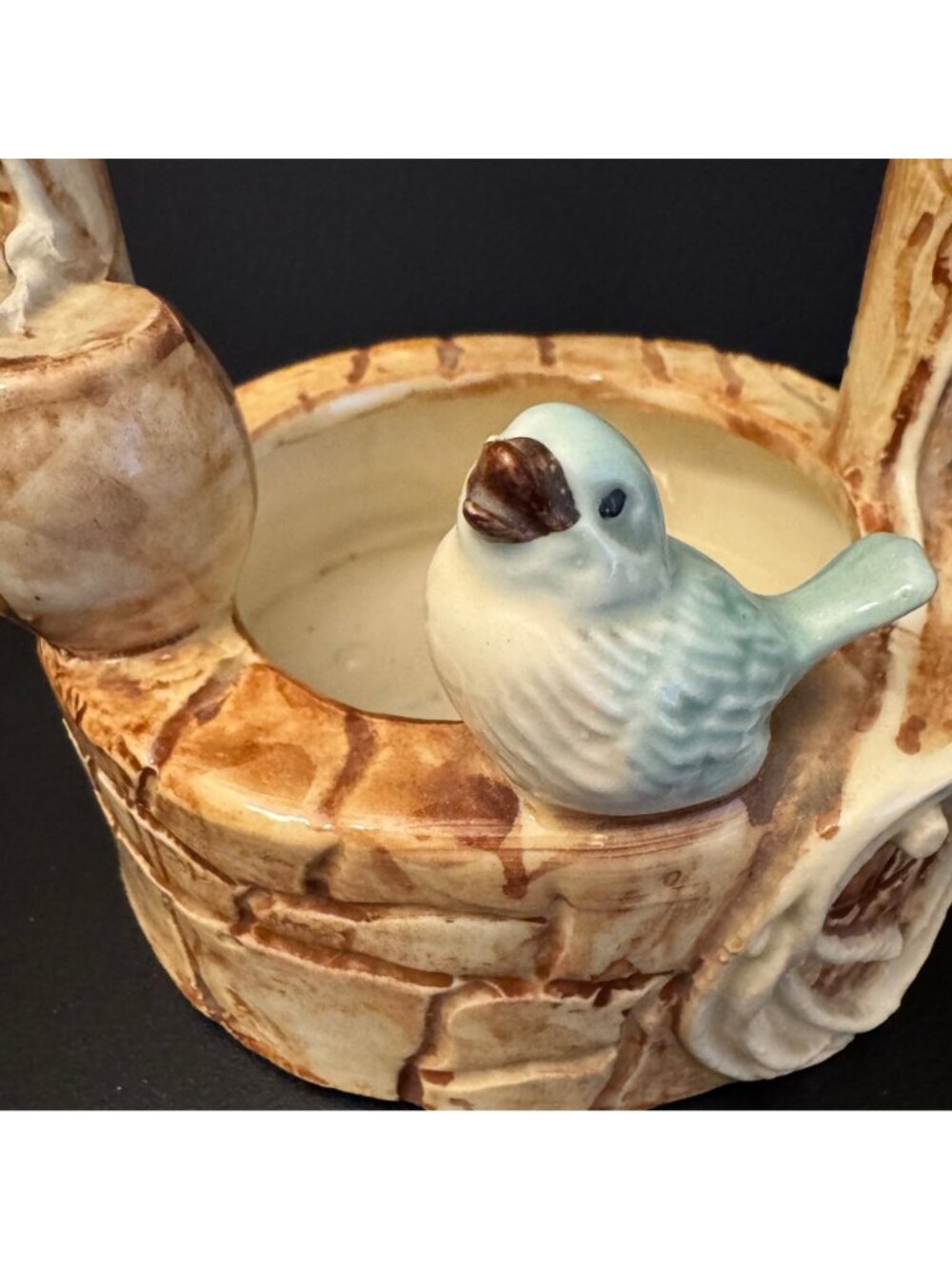 Ceramic Decorative Wishing Well Figurine / Planter Blue Birds Hand-Painted - Picture 2 of 13